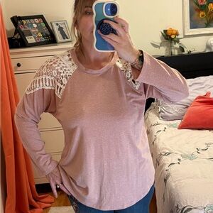 Lovely Melody Blush Pink Lace Shoulder Blouse